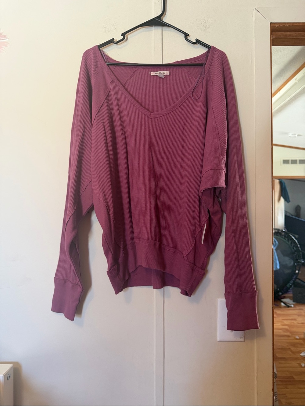 Free People Santa Clara Waffle Knit Long Sleeve Slouchy Top in mulberry M NWT